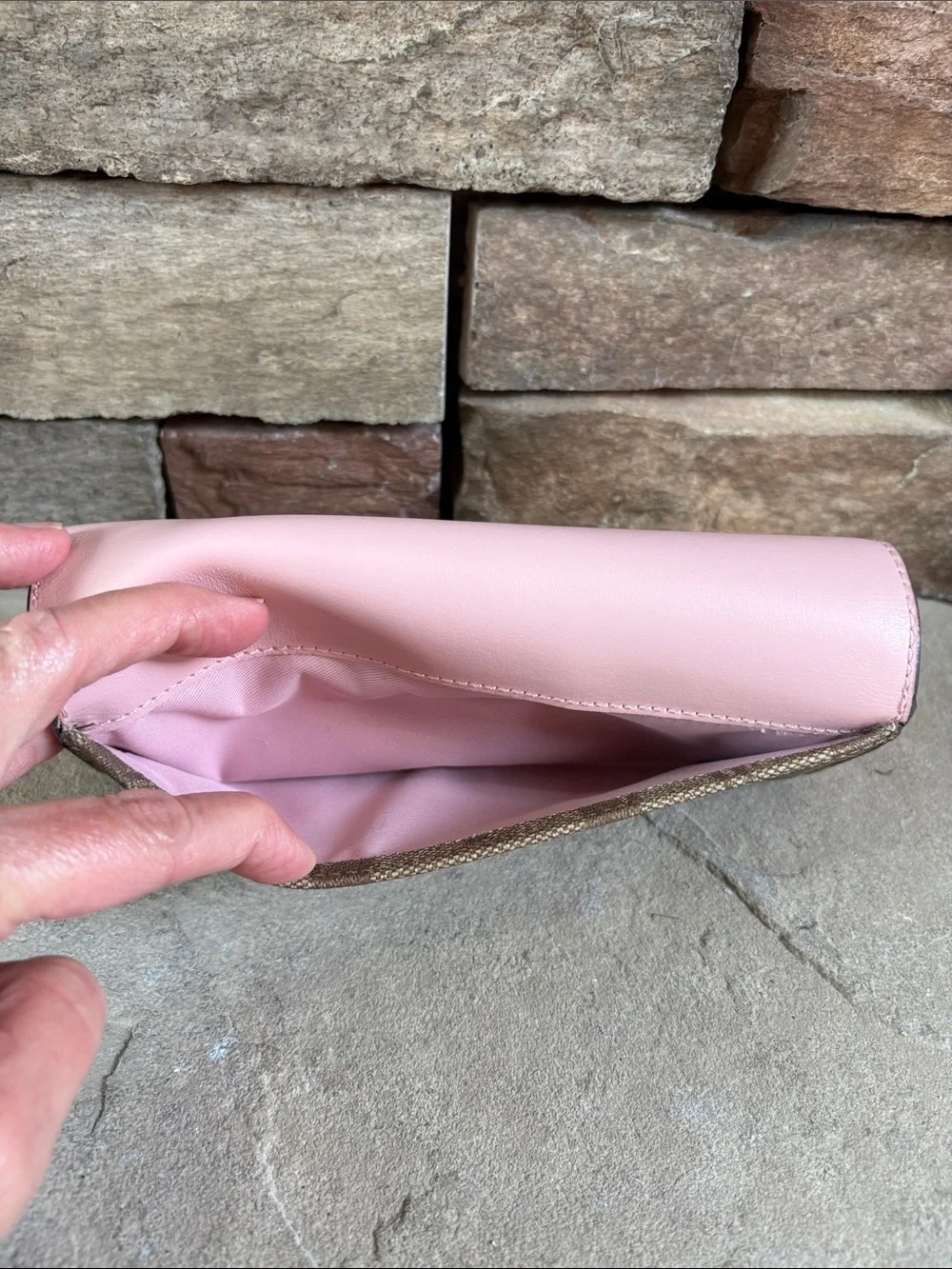 Coach slim envelope wallet featuring signature coated canvas & pink leather flap - Picture 4 of 11